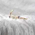 Genuine Moonstone S Shape/L Shape Nose Stud, Straight Daith Piercing 14k Gold