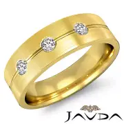 Matt Finish Ring 3 Stone Diamond Mens Half Wedding Band 18k Yellow Gold 0.51Ct