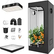 Grow Tent Kit, Indoor Grow Tent Complete System with 200W LED Grow Light Full Spectrum with Timer and Hygrometer, 600D Oxford Cloth, for Kitchen, Plants Vegetables, 40 x 40 x 120cm