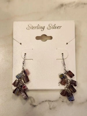 Sterling Silver Dangle Earrings Multicolor Glass Beads Elegant Jewelry