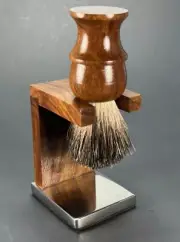 MISSION STYLE CLASSIC WOODEN SHAVING BADGER HAIR BRUSH & STAND SET GIFT MAN