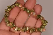 *UNAKITE* Chip Bead Bracelet 20.1g Elastic Tumbled Stone Red Jasper Epidote
