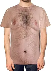 [Purple Print House] Funny Hairy Chest All Over T Shirt for Men Fancy Dress Stag Do Tee Embarrassing Bachelor Party Top