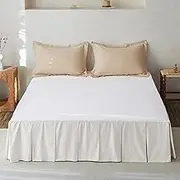 BISELINA French Linen Pleated Bed Skirt, 14" Tailored Draped Natural Linen-Cotton Blend Basic Dust Border Soft Comfort Farmhouse Bedding (14" King, White)