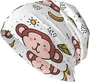 [ZaKhs] Monkey Pattern Print Beanie Hat Winter Warm Knit Hat Soft Skull Cap for Women Men Black, Black, One Size