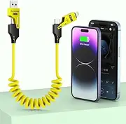4 in 1 Spring Fast Data Cable, 65W 1.5m Multiple Charging Cable for iPhone/iPad/MacBook Pro/Airpods/Samsung/Android (Black)