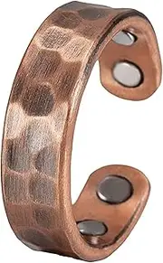 [Generic] Hammered Design Copper Rings Men Women Adjustable Vintage Solid Copper Magnetic Rings Wedding Rings Open Cuff Rings