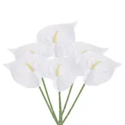 6Pcs 13" Artificial Anthurium Lily Flowers Floral Bouquet Decor, White