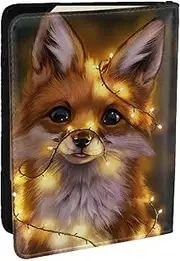 [EdWal] Cute Fox Print Passport Cover with Credit Card Holder Leather Passport Case, for Women Men Family ID Travel, Black, One Size