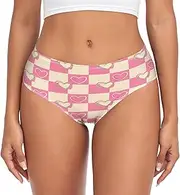 [RPLIFE] Checkerboard Pink Cream Briefs, Women's Breathable Underwear, Womens Briefs Underwear Stretch, Checkerboard Pink Cream, X-Large