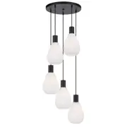 Trevor Tear Drop 5 Light Black Opal Glass Round Cluster Pendant Light
