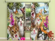 3D Cat Butterfly 2 Blockout Photo Curtain Print Curtains Drapes Fabric Window AU