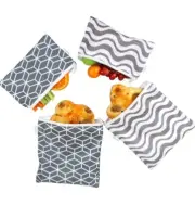 4 Pack Premium Reusable Washable Sandwich Bags - Grey Geometric Pattern