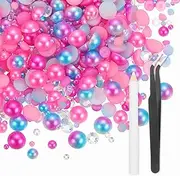 uxcell 100g Flatback Rhinestones, 3mm-10mm Mixed Rhinestones and Half Pearls with Pick Up Pen and Tweezer for Nail Art Crafts, Phone Case, Clothes DIY (Blue Rose Red/Rose Red)
