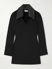 [16ARLINGTON] 16ARLINGTON - Dante Leather-trimmed Crepe Mini Dress - Black - UK 10 UK 10 Black