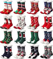 [Suhine] 16 Pairs Christmas Slipper Socks for Women Fluffy Thermal Sherpa Slipper Socks Non Slip Christmas Fuzzy Socks Soft Xmas Sock Slippers Bulk for Holiday Gifts, Multi Color, Medium