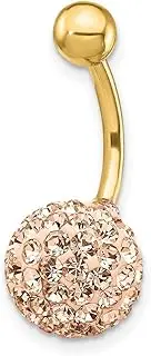 [JewelryWeb] Yellow Gold With Champagne Crystal Ball Belly Ring Dangle 23x11mm Wide