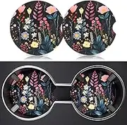 Heainaiyoo 2 Pack Car Cup Holder Coasters, 2.63 Inch Anti Slip Ceramic Absorbent Coaster with Cork Base and Finger Notch, Cute Car Accessories Interior for Women