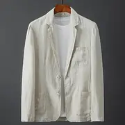 Men's Linen Blazer Sport Coat Casual Daily Beach Wedding Fashion Lightweight All Seasons Cotton Linen Solid Colored Basic Single Breasted Two-button Blazer Whi