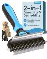 2-in-1 Dog Grooming Brush & Undercoat Rake - Deshedding Brush and Dematting C...