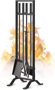 Premium 5 Pcs Wrought Iron Fireplace Tools Set for Outdoor/Indoor,Fire Place Set