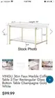 VINGLI 36in Faux Marble Coffee Table 2-Tier Rectangular Glass Bottom Table