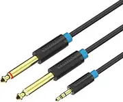 Double 6.35mm Mono Cable, Vention Aux Cabo 3.5mm 1/8 inch to Dual 6.35mm 1/4 inch Audio Splitter Digital Interface Cable Instrument Cable for Mixer Audio Recorder Electric Guitar Amplifier etc (1.5m)