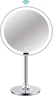 IMEASY 9" Lighted Smart Sensor Makeup Mirror Pro, 3 Color Lighting Modes ,1X + 5X Magnification, , Rechargeable & Cordless, Adjustable Brightness, Touch Activated, Brush Stainless Steel