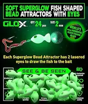GLO-X 24pcs Soft Superglow Plastic Fishing Beads with Eyes, Glows The Brightest, add to Fishing Lures, Freshwater & Saltwater, Catch More Bass, Trout, Snapper, Salmon etc