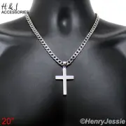 20"MEN Stainless Steel 6mm Silver Cuban Curb Chain Simple Plain Cross Pendant*64