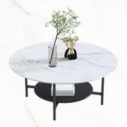 Fin Heavy Duty Marble Coffee Table Large 2 Tier Round Sofa Side End Table Bookshelf