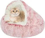 Cat Bed Round Plush Fluffy Hooded Cat Bed Cave, Cozy for Indoor Cats or Small Dog beds, Soothing Pet Beds Doughnut Calm Anti-nxiety Dog Bed - Waterproof Bottom Washable, 20 Inches (Pink, 60 cm)