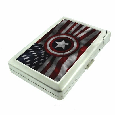 American Flag D19 100's Size Cigarette Case with Built in Lighter Patriotic
