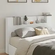 Headboard Cabinet, Storage Bed Headboard Beds Head Frame with LED White 160 cm