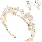 [Healeved] 1 Set Bridal Headwear Hairbands Pearl Hair Accessories Pearl Earrings Headgear Hair Bands Headpiece for Jewelry Pearl Tiara Adult Crown White Imitation Pearl