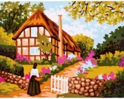"Village" Printed Needlepoint Tapestry Canvas 3298