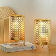 TRIROCKS Set of 2 Battery Operated Lamp 9'' High Cordless Table Lamp Battery Powered Lanterns with 6H Timer for Home Living Room Weddings Parties Patio Events Outdoors Indoors Shelf(Gold)
