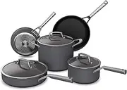Ninja C38000 Foodi NeverStick Premium 8-Piece Cookware Set with Glass Lids, Hard-Anodized, Nonstick, Durable & Oven Safe to 500°F, Slate Grey