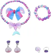 KONTONTY Mermaid Accessories Kit 7 Piece Set Ring Necklace Bracelet Ear Clip Shell Jewelry for Girls
