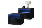 Oikiture Bedside Tables Set of 2 LED Black