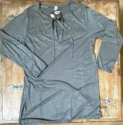 NWT Calida-Grey Long Sleeve-Comfy Soft-Modal Nightdress Tie Front 33” Nightgown