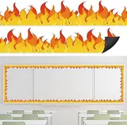 Whaline 24Pcs Fire Magnetic Bulletin Board Border Red Orange Fire Magnetic Strips Border Trim for Office Classroom Decor