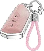 ontto 3 buttons Car Key fob Cover fit for VW Golf 8 ID.3 ID.4 Seat Leon MK4 Tarraco Ateca for Skoda Octavia Enyaq Cupra Formentor Leon Smart Key holder case Shell keyring keychain accessories Pink A