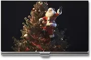 [VFMKT] Slim Metal Business Card Holder Portable Business Card Case Pocket Name Card Holder Santa Claus on The Christmas Tree Wallet for Men Women Office Travel