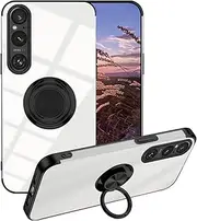 [Wousunly] Case for Sony Xperia 1 V with Holder Magnet Transparent, Sony Xperia 1 V Phone Cases Car Mounts Accessories Funda Girls Shockproof Protective Original Cover (Black)