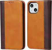 SunYoo for iPhone 13 Mini Wallet Case with Card Holders for Women Men Portefeuille for iPhone 13Mini Coque étui Pour Femmes Homme Leather Bag Magnetic Book Flip Cover for iPhone13 Mini Yellow Brown
