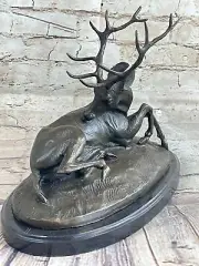 TROPHY BRONZE ANTELOPE BUCK SCULPTURE STATUE MARBLE BASE FIGURE FIGURINE ARTWORK