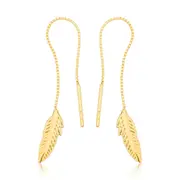 9ct Yellow Gold Leaf Thread Drop Earrings