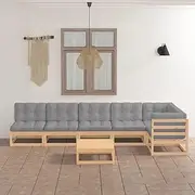 Garden Lounge Set with Cushions Solid Pinewood Table, Chairs and Outdoor Seating for Patio, Porch, Balcony, Deck - 7 Piece Furniture Set