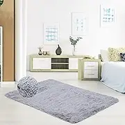 Giantex 1.2m x 1.8m Soft Shag Rug, Ultra Soft Fluffy Throw Carpets, Non-Slip Home Decorative Carpet, Rectangle Fuzzy Area Rug, Faux Fur Throw Rug for Bedroom Kids Room (Light Grey)